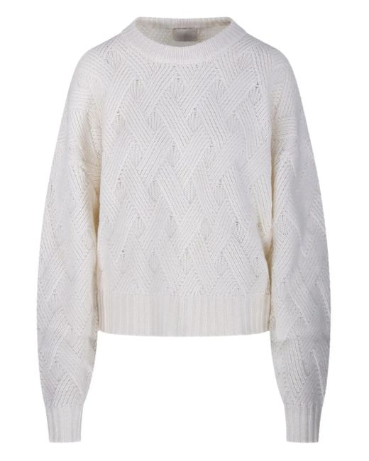 Allude White Diamond-Pattern Sweater