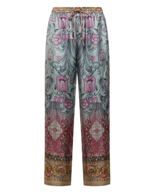Pierre Louis Mascia Blue Floral-Print Drawstring-Waist Trousers
