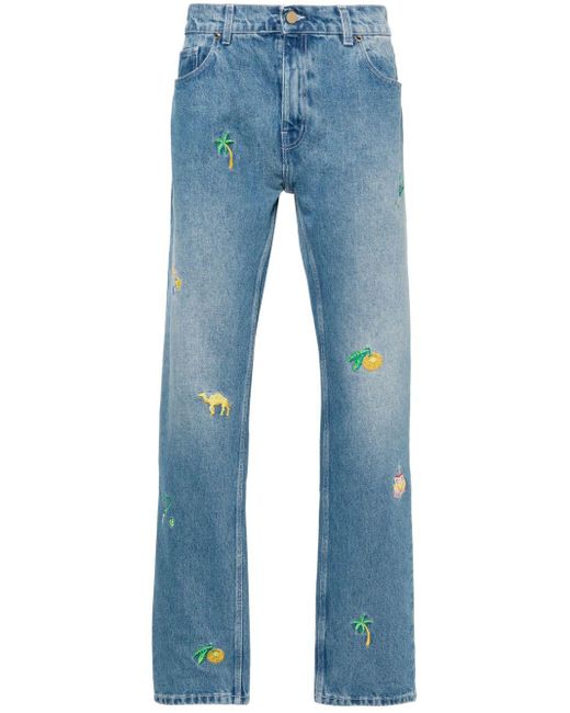 Jeans dritti con ricamo di Casablancabrand in Blue da Uomo