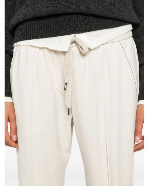 Brunello Cucinelli White Drawstring Stitched-Crease Track Pants
