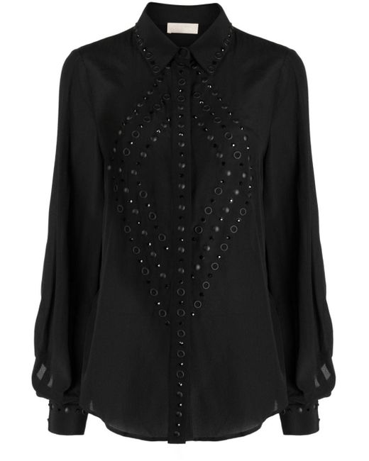 Elie Saab Black Eyelet-embellished Silk Shirt