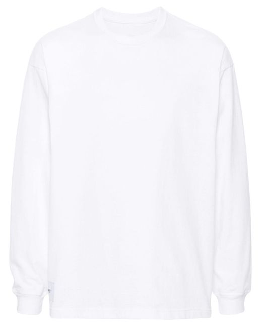 (w)taps White Long-Sleeves Cotton T-Shirt for men