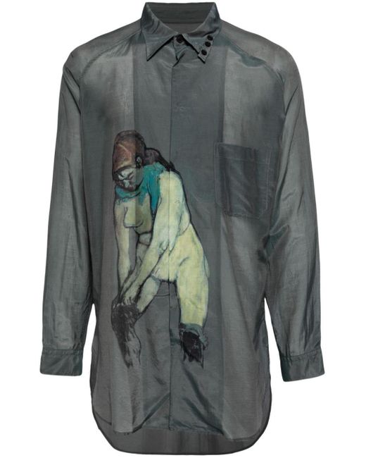 Yohji Yamamoto Overhemd Met Raglan Mouwen in het Gray