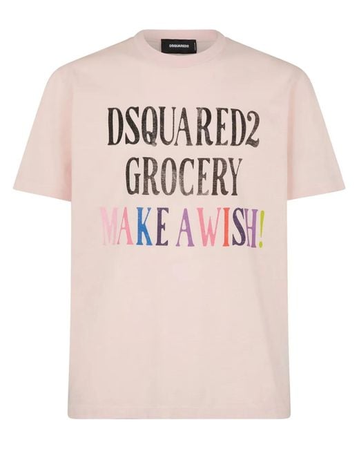 DSquared² Pink Logo-Print Cotton T-Shirt for men