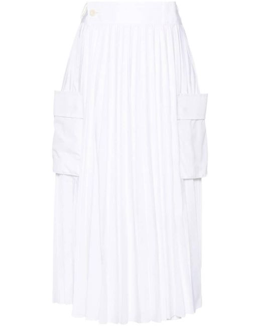 Sacai White Pleated Midi Skirt