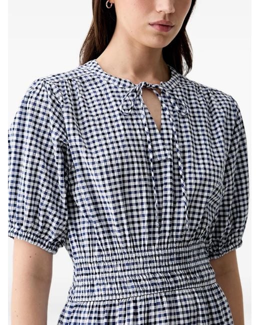 Barbour Blue Ashwell Gingham-Check Tiered Midi Dress