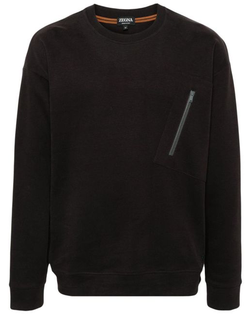 Zegna Black Zip-detail Cotton Sweatshirt for men