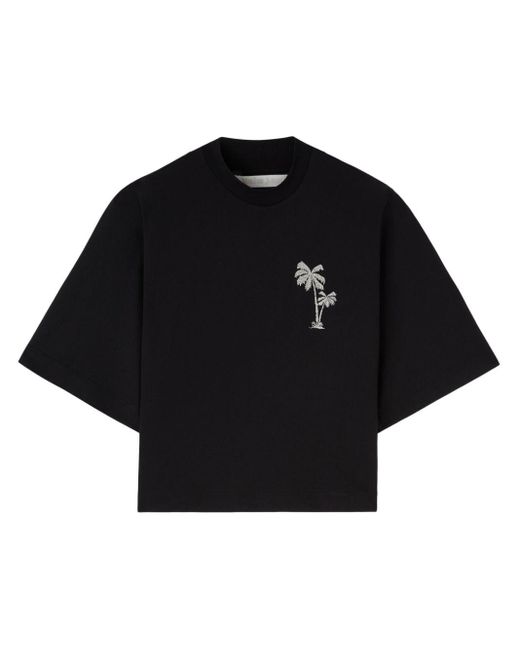 Camiseta corta con palmeras bordadas Palm Angels de color Black