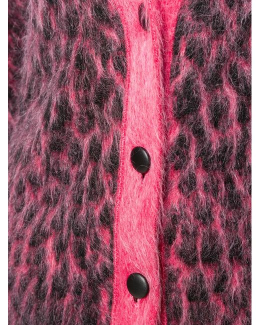 Saint Laurent Pink Brushed Leopard-print Wool Cardigan