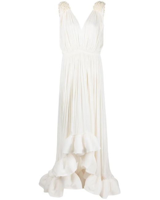Lanvin White Sleeveless Ruffle-Hem Dress
