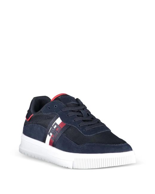 Tommy Hilfiger Men's Blue Suede-Panelled Lace-Up Sneakers