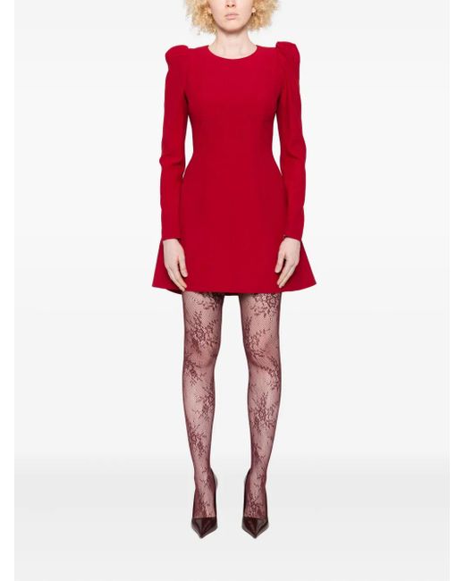 Alexander McQueen Red Puff-Sleeve Fitted Dress