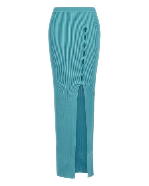 Roberto Cavalli Blue Ribbed Side-Split Long Skirt