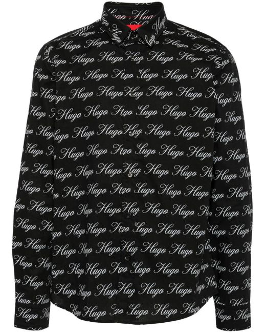 Camisa con logo estampado HUGO de hombre de color Black