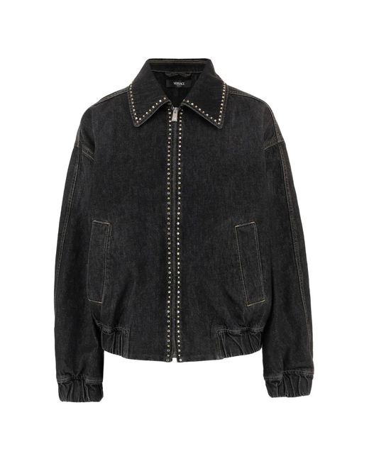 Versace Black Blouson Denim Stone Washed With Studs