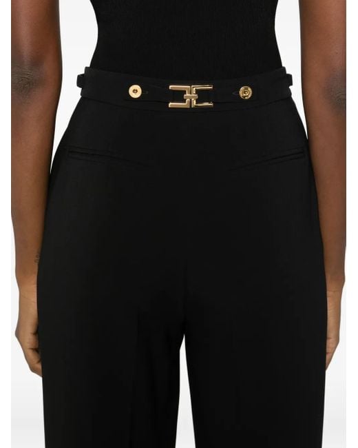 Elisabetta Franchi Black Pleated gold-button pants