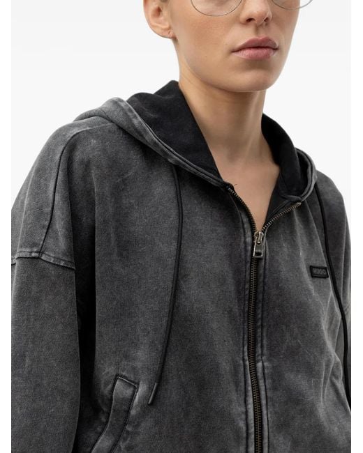 HUGO Black Relaxed-Fit Cropped Hoodie With Washed Box Logo