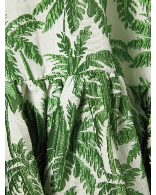 LaDoubleJ Green Gerüschtes San Pietro Minikleid mit Palmen-Print