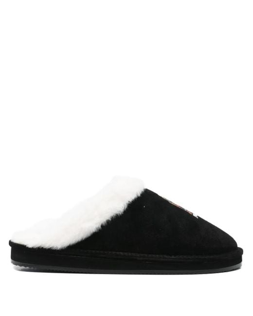 Polo Ralph Lauren Black Kaylgh Embroidery Fur Slippers