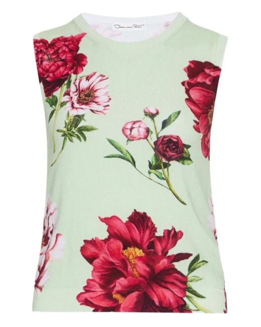 Oscar de la Renta ノースリーブ ニットトップ Red