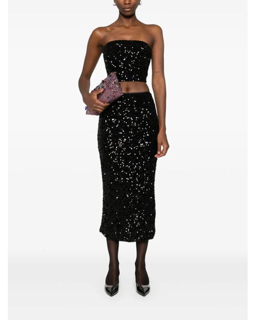 ROTATE BIRGER CHRISTENSEN Black Sequined Crop Top