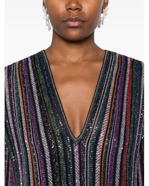 Abito Lungo Con Scollo A V di Missoni in Purple