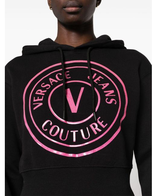Versace Cropped Hoodie Met Logoprint in het Black