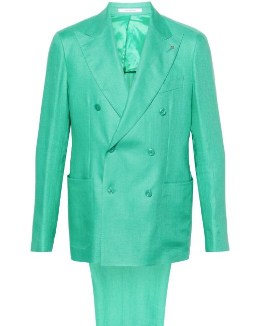 Tagliatore Green Double-Breasted Linen Suit for men