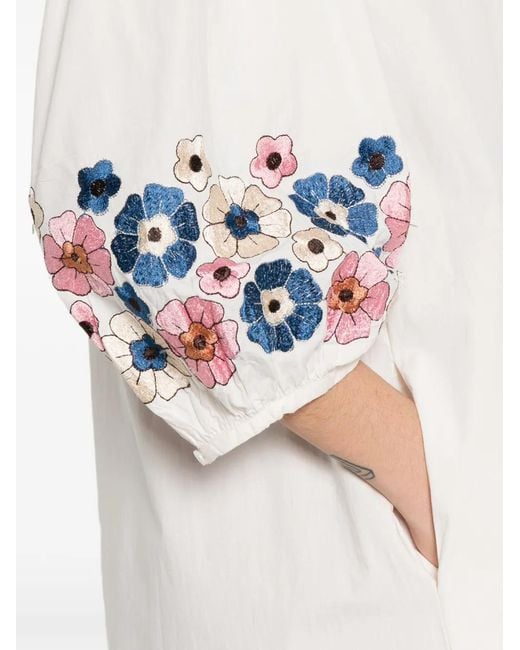Antik Batik White Amantina Floral-Embroidered Ruffled Dress