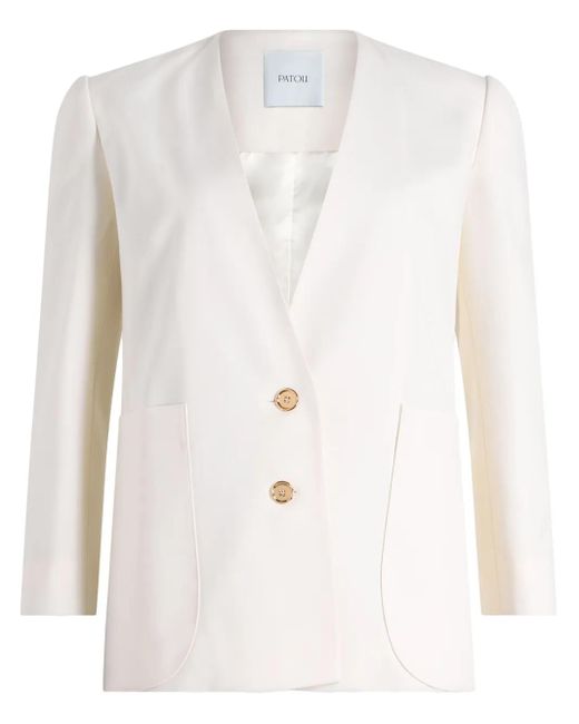 Patou White Collarless Twill Jacket