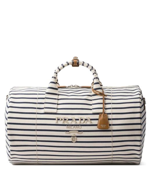 Prada Natural Striped Duffle Bag