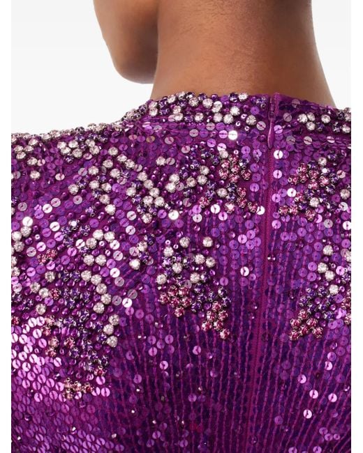 Jenny Packham Purple Sequin-Embellished V-Neck Maxi Dress