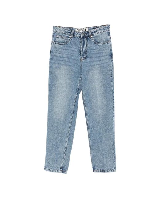 John Richmond Blue Logo-Embroidered Acid-Wash Jeans for men