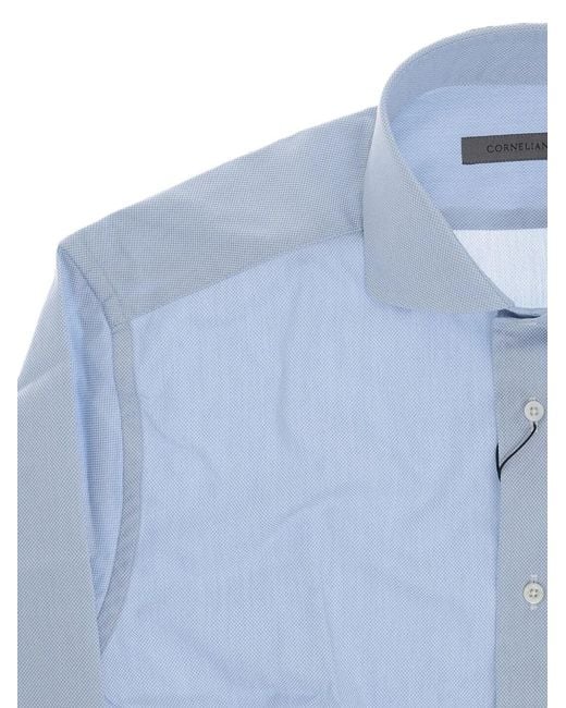 Corneliani Blue French-Collar Two-Tone Shirt for men