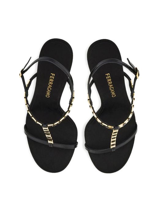 Ferragamo White Vara Chain T-Strap Sandals