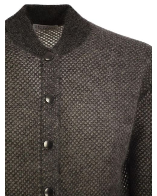 Brunello Cucinelli Gray Openwork Shimmering Cardigan