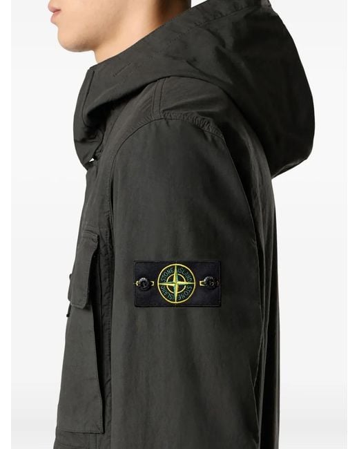 Stone Island Black Hooded Patch-Pocket Jacket for men