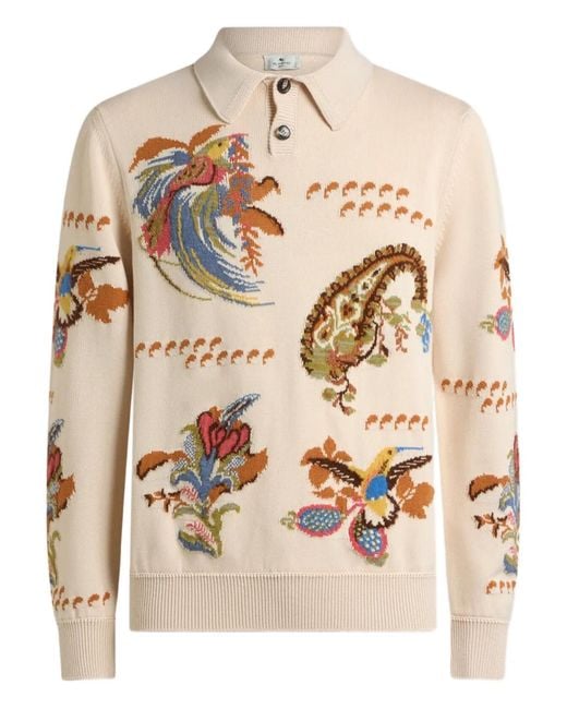 Etro Natural Jacquard Polo Sweater for men