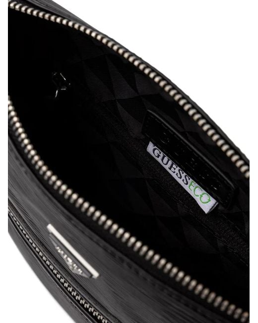 Guess Black Milano Logo-Plaque Textured Messenger Bag for men