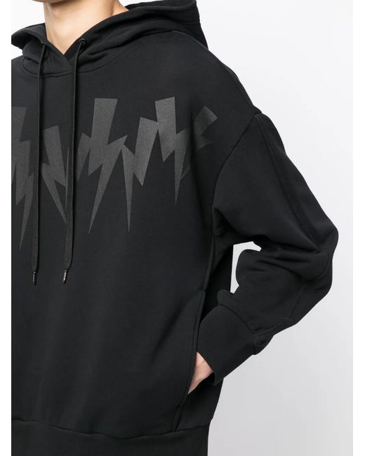 Neil Barrett Black Thunderbolt-Print Cotton Hoodie for men