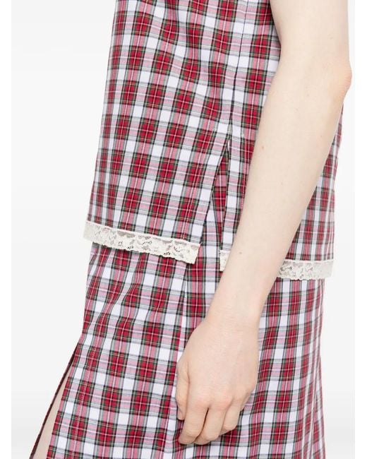 N°21 Red Check-Pattern Lace-Trim Blouse
