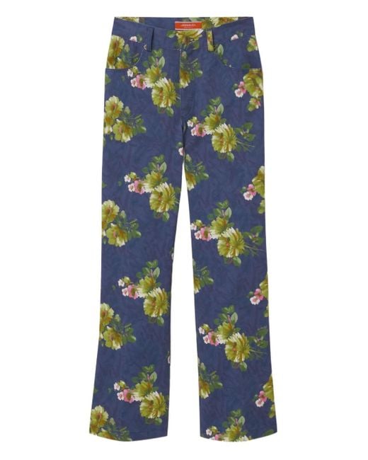 LaDoubleJ Blue Floral-Print Flared Jeans