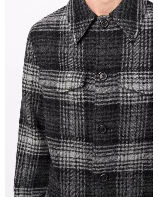 AMI Black Checked Button-Up Shirt Jacket for men