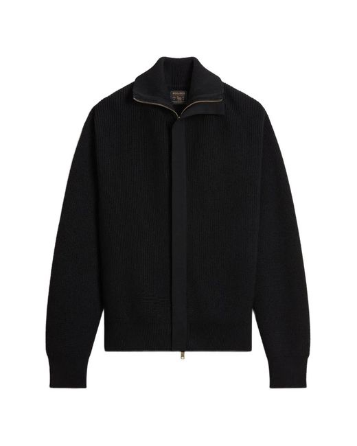 Woolrich Black Ribbed-Knit Zip-Up Cardigan for men