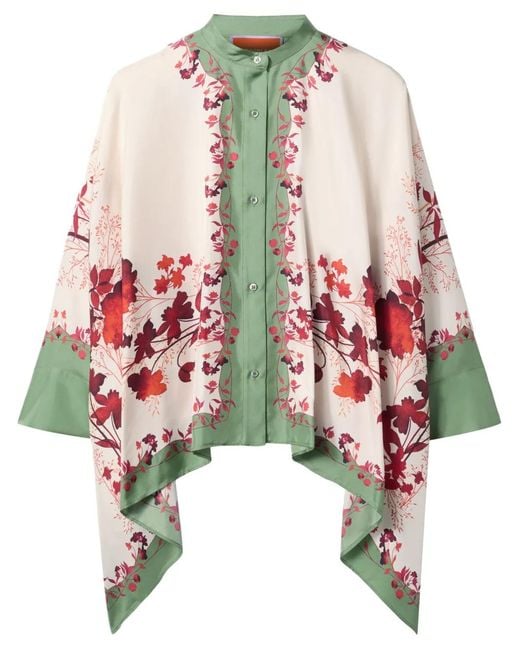 LaDoubleJ Red Silk Foulard Shirt With Unique Floral Print