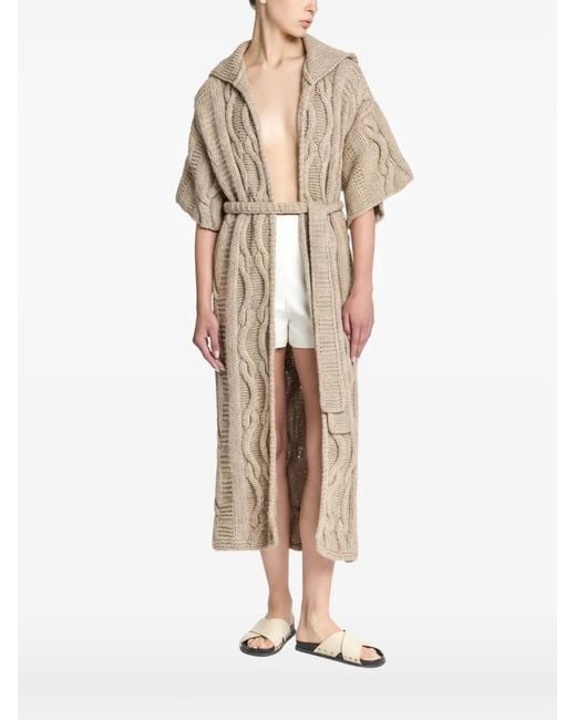 Malo Natural Cable-Knit Hooded Coat