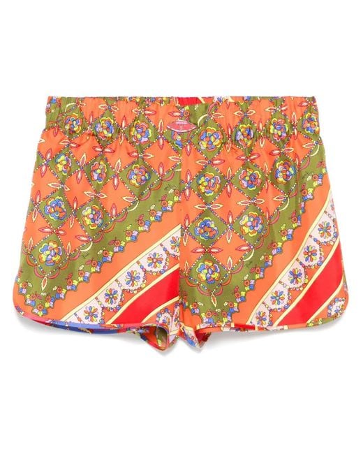 Emilio Pucci Orange Festa-Print Silk Shorts