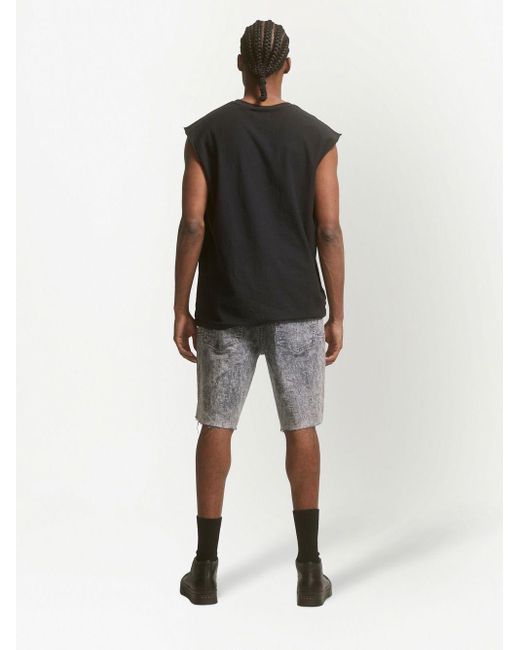 Purple Brand Gray Monogram Jacquard Distressed Denim Shorts for men