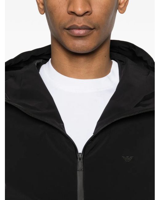 Emporio Armani Black Hooded Zip-Up Jacket for men