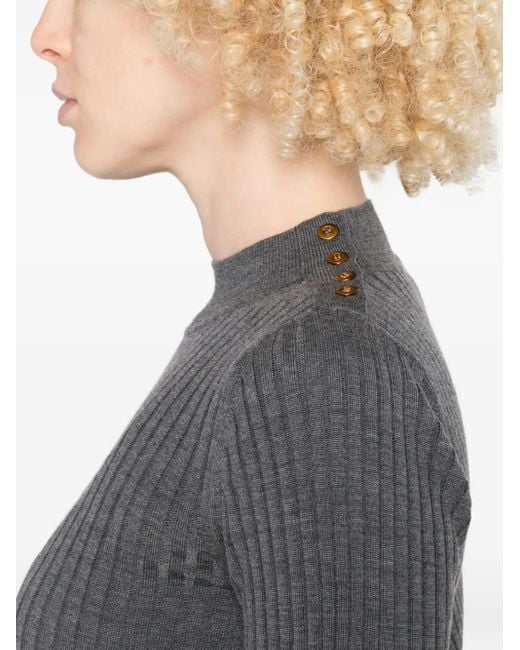 Forte Forte Gray Ribbed Turtleneck Button-detail Sweater